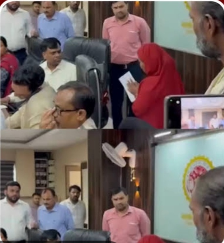 रीवा कलेक्टर नरेंद्र कुमार सूर्यवंशी जनसुनवाई में महिला की शिकायत पर गुढ़ तहसीलदार से फोन पर बात करते हुए
