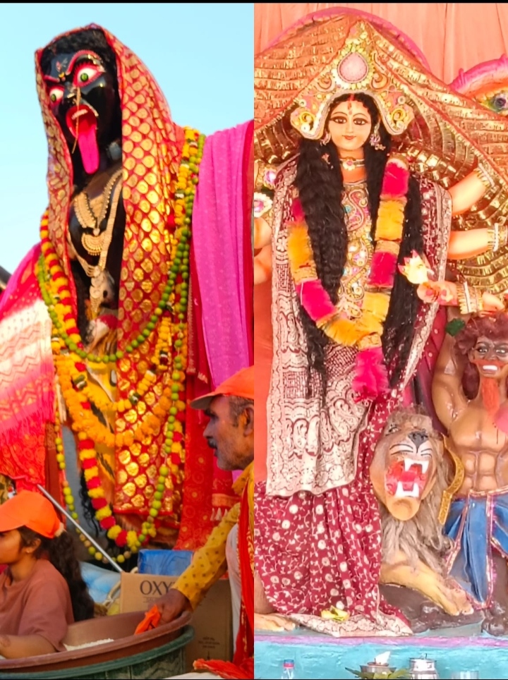 सरई रीवा में माँ काली महारानी और माँ जगत जननी की प्रतिमाओं के विसर्जन के दौरान श्रद्धालु